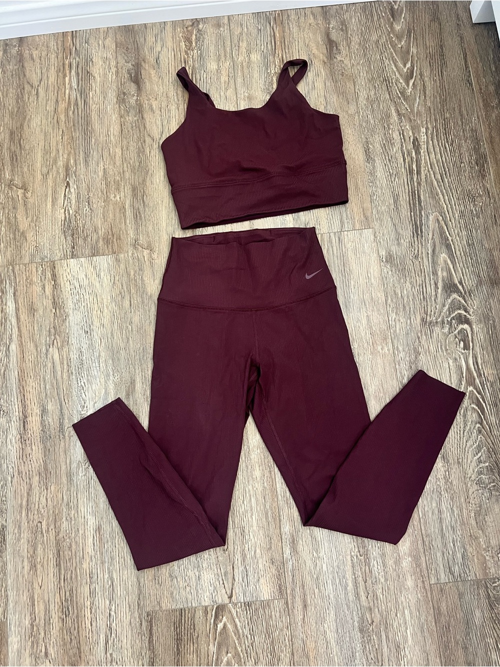 Nike Women's Burgundy High-Waist Leggings & Matching Sports Bra Set